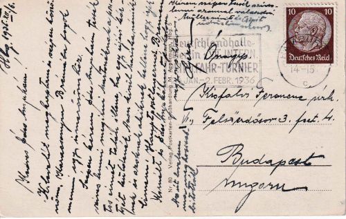 DR - 10 Pfg. Hindenburg Karte/Sondertarif n. UNGARN Hamburg - Budapest 1935