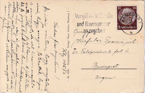 DR - 10 Pfg. Hindenburg Karte/Sondertarif n. UNGARN Hamburg - Budapest 1935