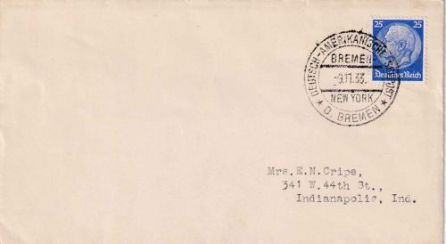 DR - Dt.-Amerikanische Seepost Bremen/New York Brief n. USA 1933