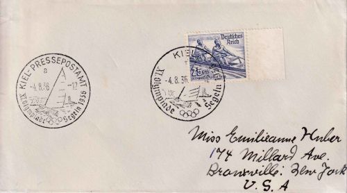 DR - 25 Pfg. Olympiade 1936 Brief n. USA SST Kiel Pressepostamt 4.8.36