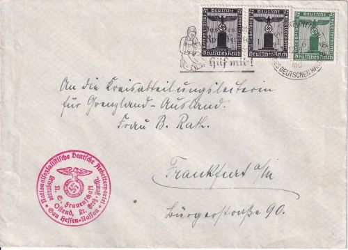 DR - 2x1+6 Pfg. Adler/Sockel Ortsdienstbrief NS Frauenschaft Frankfurt a/M 1939
