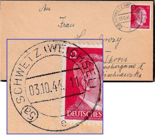 DR - (5a) Schwetz (Weichsel) 3.10.44 PLZ-Stempel Trauerbrief n. Thorn - selten !