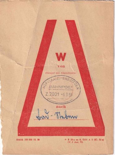 BRD - Hof/Bad Steben Bahnpost Z.2001 Vorbundzettel f. Post n. Bad Steben