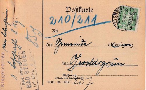 DR - 5 Pfg. Adler Karte/Frachtgutneachrichtigung n. Geroldsgrün 1926