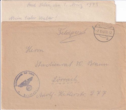 DR - Bad Steben 2.3.43 Feldpostbrief (Reservelazarett) n. Lörrach mit Inhalt