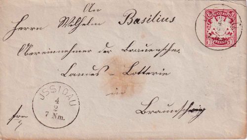 Bayern - Issigau 4/2 K1 10 Pfg. Ganzsachenumschlag n. Braunschweig (ca. 1883/86)
