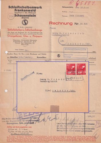 All.Bes. - Nürnberg/Helmbrechts Bahnpost Zug 2922 Geschäftspapiere 19.6.48