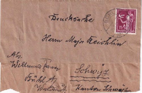 DR - 15 Pfg. Weltkongress Hamburg Drucksachenschleife-Vds. 3. Gew.st. Bühl 1936