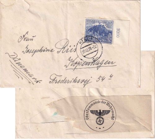 DR - 25 Pfg. WHW Bauwerke Oberrand Brief n. DÄNEMARK Kiel - Kopenhagen 31.12.39