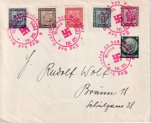 DR - Brünn/Tag des Dankes a.d. Befreier 19.3.39 SST philatel. Ortsbrief