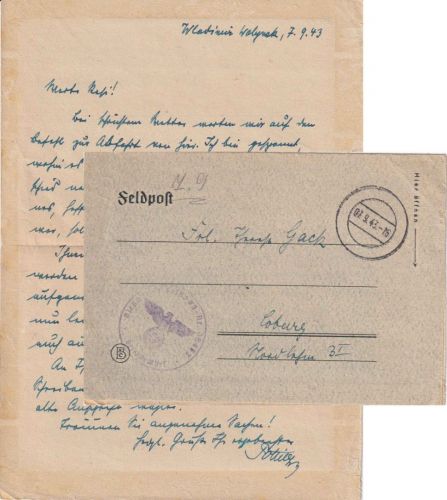 DR - Fp.Nr. 08453 (Stalag 365) 7.9.43 n. Coburg Feldpostbrief m. Inhalt