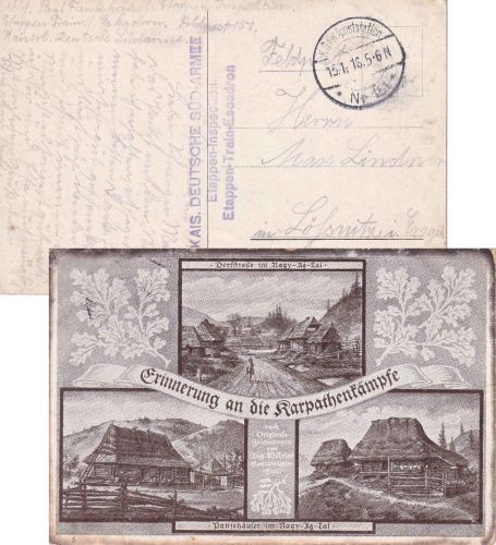 DR - Feldp. Exp.Nr. 151 15.1.16 Feldpostkarte (Etapp. Train Eskadron) n. Lößnitz