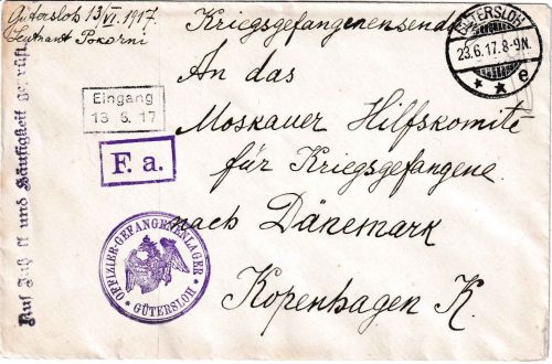 DR - Gütersloh 23.6.17 Kriegsgefangenenbrief n. DÄNEMARK Lagerzensur
