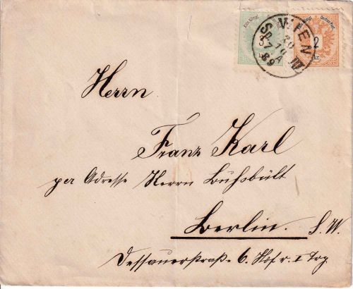 Österreich - 3+2 Kr. Doppeladler Brief Wien - Berlin 1889