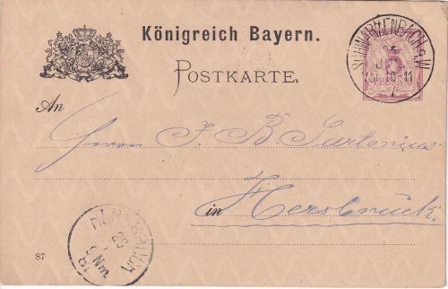 Bayern - Schwarzenbach a.W. 26. JUL 87 K1 5 Pfg. Ganzsachenkarte n. Hersbruck