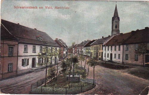 Bayern - Schwarzenbach a.W. Marktplatz farb. Ansichtskarte/Feldpost 1918