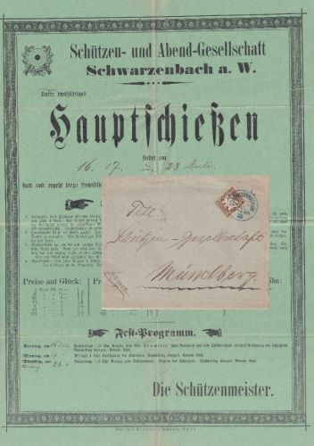 Bayern - Schwarzenbach a.W. 1905 Plakat/Einladung "Hauptschießen"