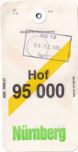 BRD - Vorbundezettel f. Briefe vom BZ12 (Berlin) ü. Nürnberg n. Hof 1995