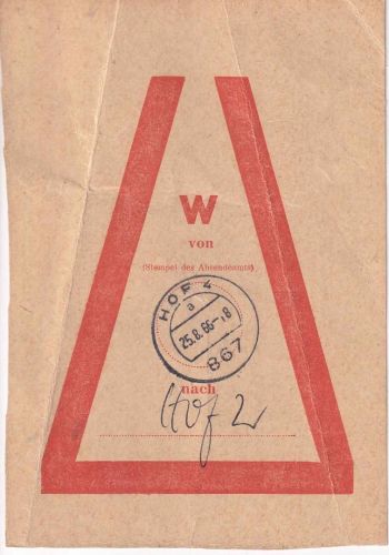 BRD - Hof 4 1966 Vorbundzettel nach Hof 2