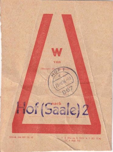 BRD - Hof 4 1966 Vorbundzettel nach Hof 2