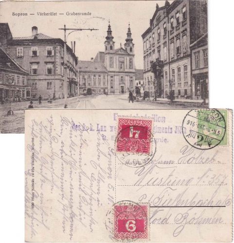 Ungarn/Österreich - 5 F. Turul Feldpostkarte n. Tiefenbach 1916 Nachporto
