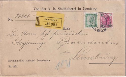 Österreich - 35+10 H. Franz_J. Einschreibebrief Lemberg 4 - Lüneburg 1906
