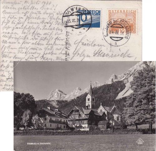 Österreich - 10g Landschaften Karte Ramsau b. Schladming - Wien/postlagernd 1930