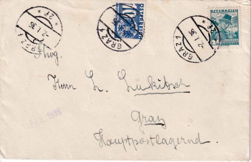 Österreich - 24g Trachten Ortsbrief Graz m. Postlagergebühr 1936