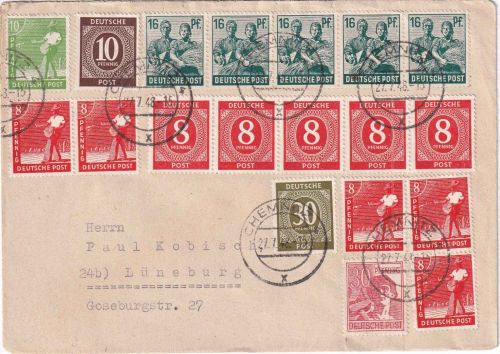 All.Bes./Währungsreform - Arbeiter/Ziffer Brief Chemnitz - Lüneburg 27.7.48