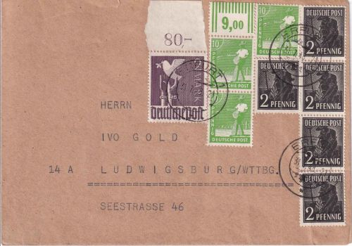 All.Bes./Währungsreform - 2 M. Taube Oberrand u.a. Brief Erfurt 31.7.48