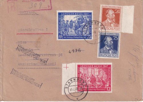 All.Bes. - 75+24 Pfg. Stephan u.a. Einschreibebrief n. HOLLAND Starnberg 1948