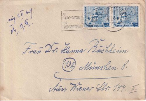 DDR - 2x12 Pfg. Radfernfahrt Brief Leipzig - München 30.5.52