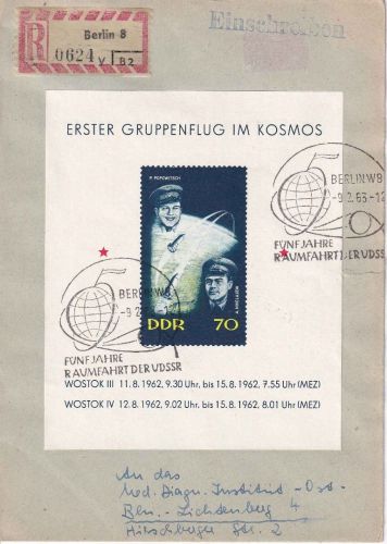 DDR - 70 Pfg. Blockausgabe Raumfahrt Einschreibe-Ortsbrief Berlin 1963