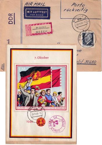 DDR - 20 J. DDR Blockausgabe u.a. Lupo-Einschreibbrief n. USA Görlitz 1969