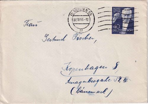 Berlin - 40 Pfg. R. Strauss Brief n. DÄNEMARK Berlin N65 - Kopenhagen 1955
