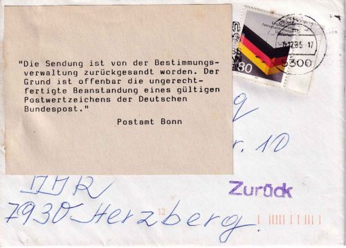 BRD - 80 Pfg. Heimatvertriebene Brief i.d. DDR Bonn 6.12.1985 Postkrieg !