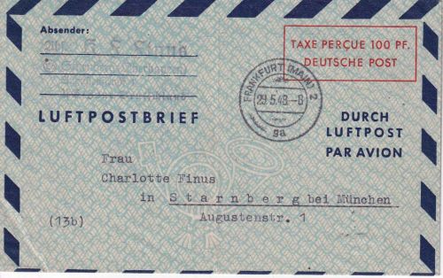 Bizone - 100 Pfg. Luftpostfaltbrief/Inlandsverwendung Frankfurt a/M. 29.5.48