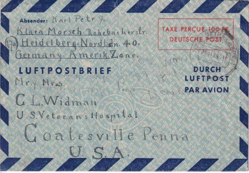 BRD - 100 Pfg. Luftpostfaltbrief n. USA Heidelberg - Coatesville 23.11.48