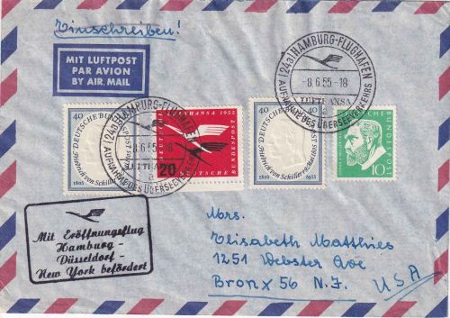 BRD - Lufthansa Erstflug Hamburg/New York Luftpostbrief 8.6.1955