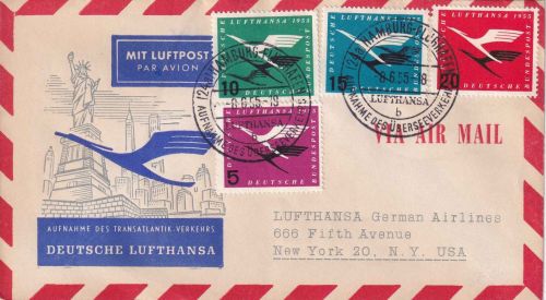 BRD - Lufthansa Erstflug Hamburg/New York Luftpost-Satzbrief 8.6.1955