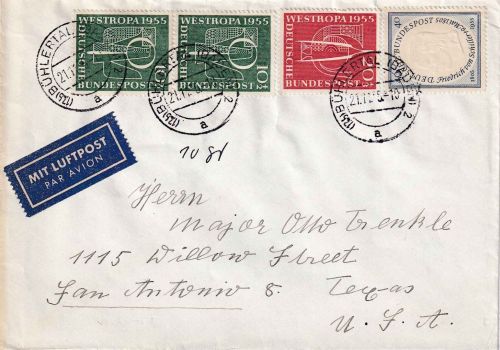 BRD - 2x10+20 Pfg. WESTROPA u.a. Luftpostbrief n. USA Bühlertal 21.11.55