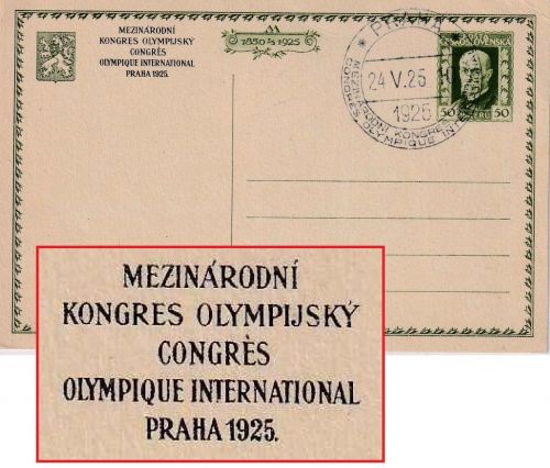 Tschechoslowakei - 50 H. Int. Olympischer Kongress Ganzsachenkarte+SST Prag 1925
