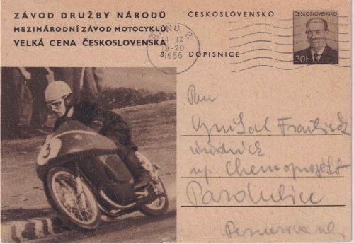 Tschechoslowakei - 30 H. Sonderganzsache Motorradrennen Brünn - Pardubize 1956