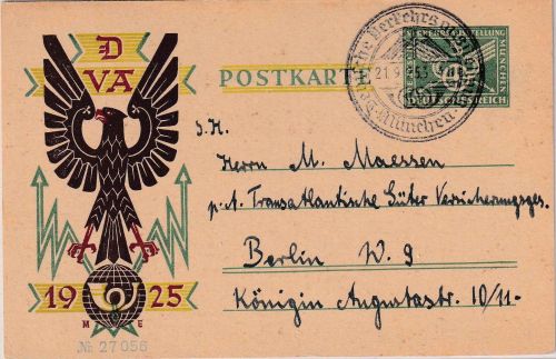 DR - 5 Pfg. Dt. Verkehrsausstellung Ganzsachenkarte SST München - Berlin 1925