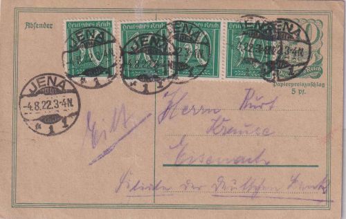 DR-Infla - 30 Pfg. Postreiter ganzsache+Zusatz Jena - Eisenach 4.822