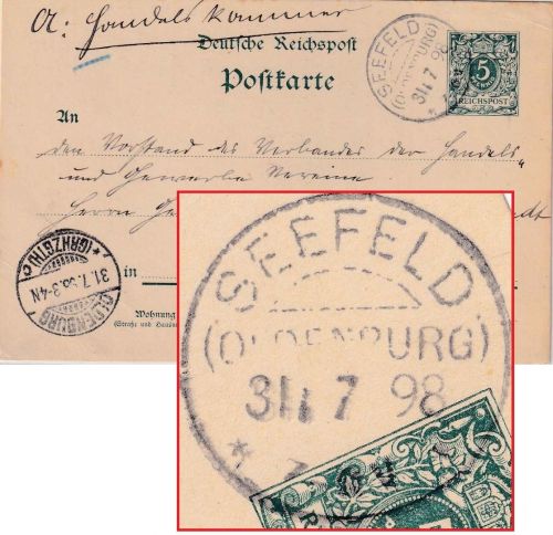 DR - Seefeld (Oldenburg) 31.7.98 KOS 5 Pfg. K/A Ganzsachenkarte n. Oldenburg