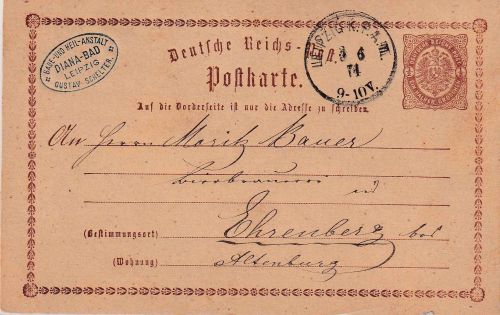 DR - 1/2 Gr. Brustschild Ganzsachenkarte K1 Leipzig P.A.III - Ehrenburg 1874