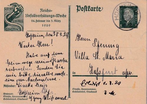 DR - 8 Pfg. Sonder-GA Unfallverhütung nachv. bay. K2 Hofheim Hassfurt 28. FEB 29