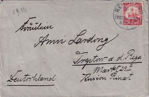 DSWA - 10 Pfg. Schiffszeichnung Brief Reboth - Treptow 1912