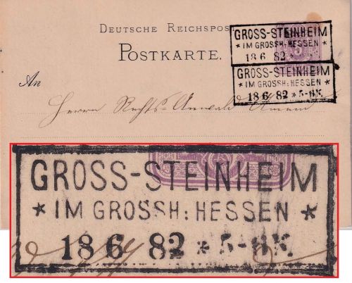 DR - Gross-Steinheim im Grossh. Hessen 18.6.82 5 Pfg. Ganzsachenkarte n. Langen